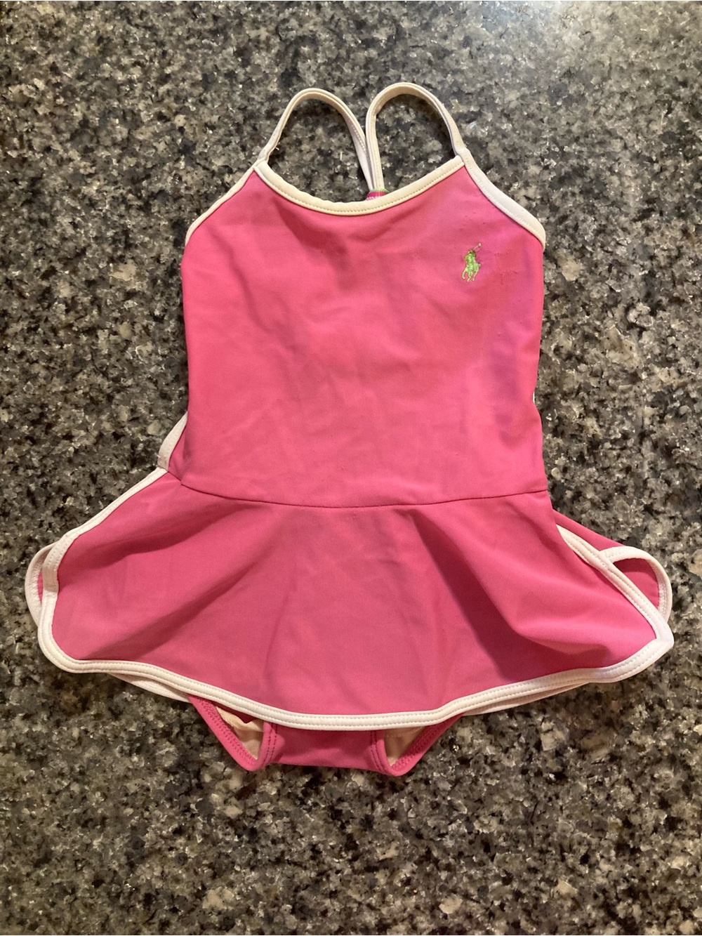 Ralph Lauren baby girl one piece skirt swimsuit dress pink and white size 9m